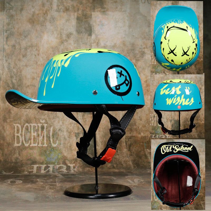 KTVMOTO Retro Half Face Motorcycle Helmet with Long Sun Visor-I248