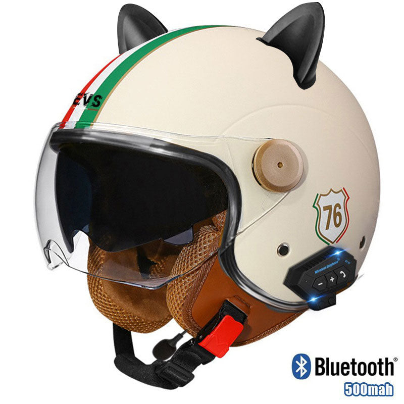 Cat-Ear Open-Face Motorcycle Helmet with Bluetooth Function-I67