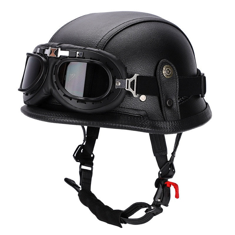Retro leather cruiser motorcycle half helmet-I15