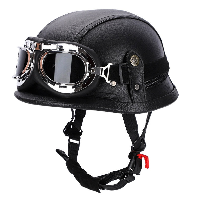Retro leather cruiser motorcycle half helmet-I15