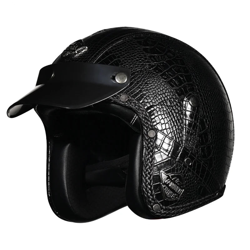 KTVMOTO Matte Leather Retro Motorcycle Half Helmet-I19