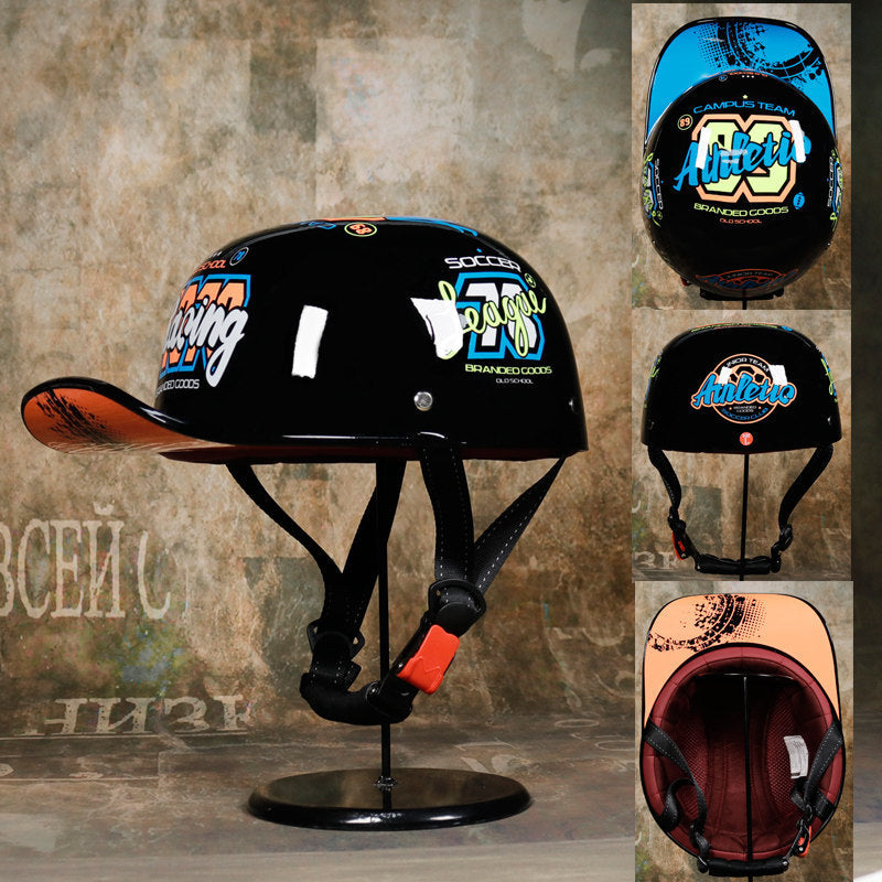 KTVMOTO Retro Half Face Motorcycle Helmet with Long Sun Visor-I248