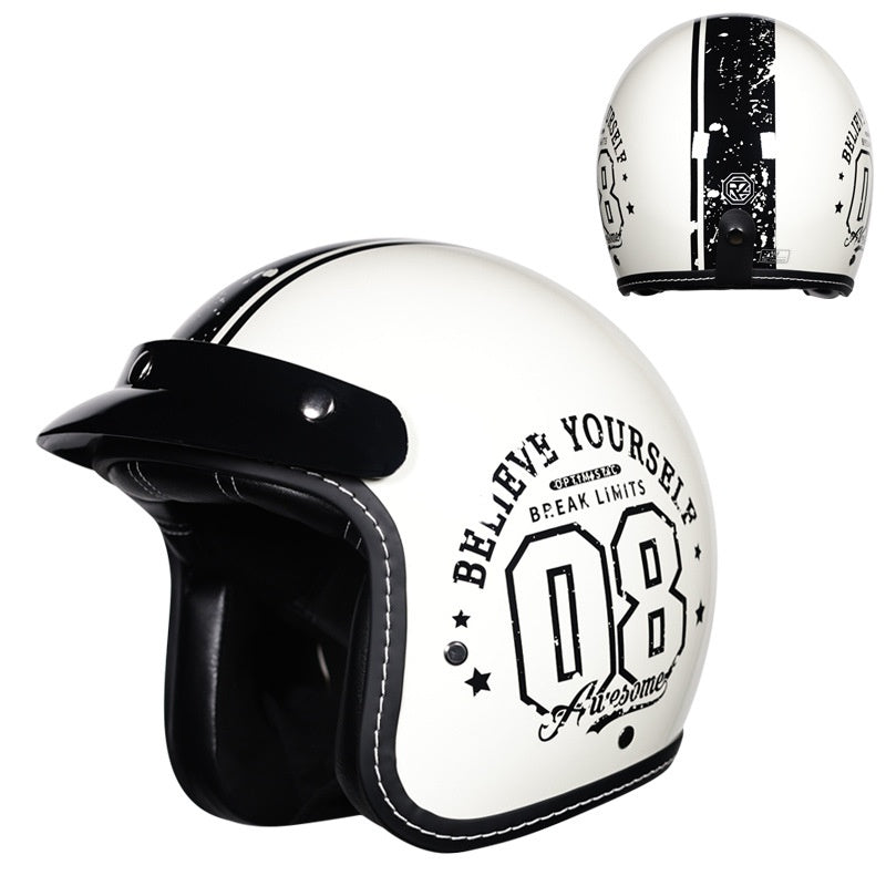 KTVMOTO Retro Open Face Motorcycle Helmet with Sun Visor & Graphic Design-I240