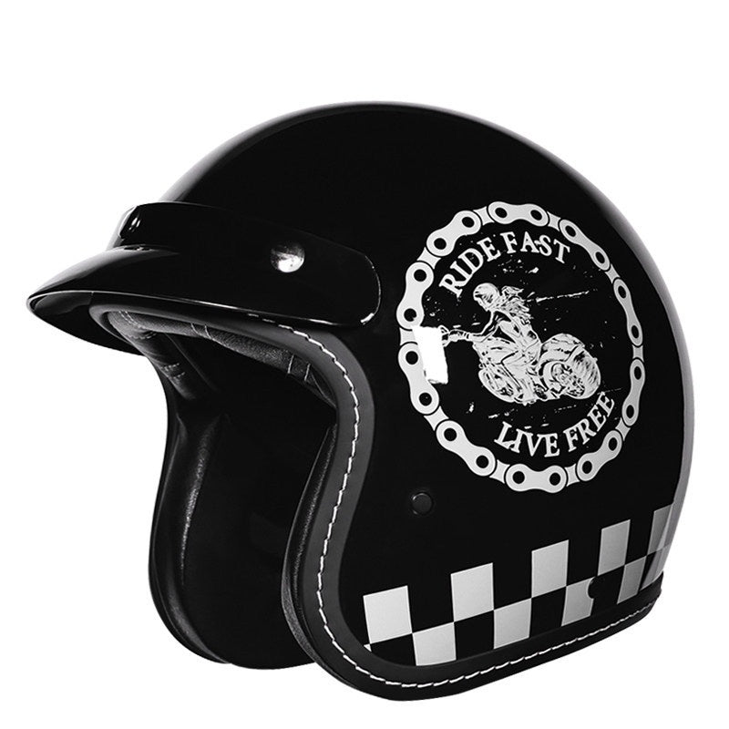 KTVMOTO Retro Open Face Motorcycle Helmet – Vintage Graphic Style-I21