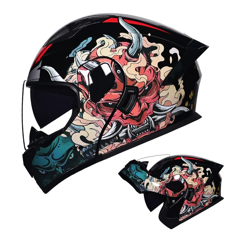 Flip-up motorcycle helmet with dual visors and iridescent coating-I183