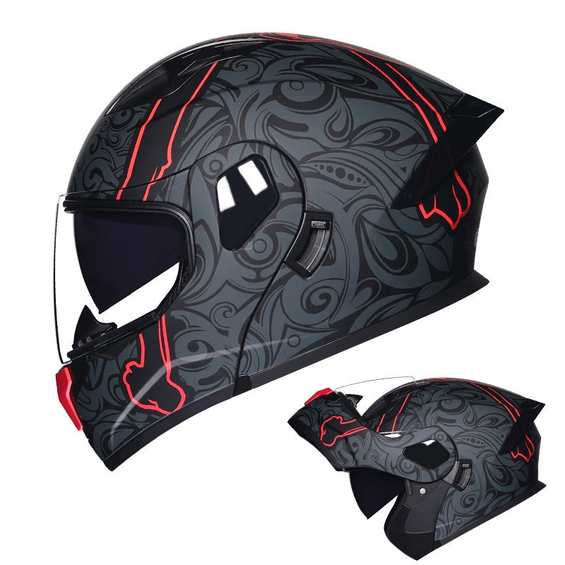 Flip-up motorcycle helmet with dual visors and iridescent coating-I183