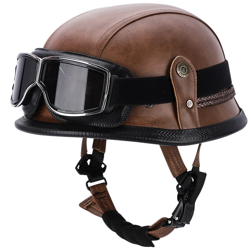 Retro leather cruiser motorcycle half helmet-I15