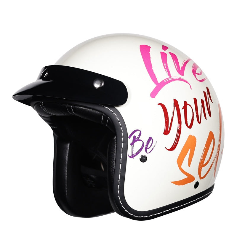 KTVMOTO Retro Open Face Motorcycle Helmet with Sun Visor & Graphic Design-I240