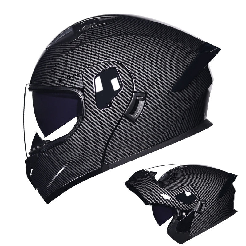 Flip-up motorcycle helmet with dual visors and iridescent coating-I183