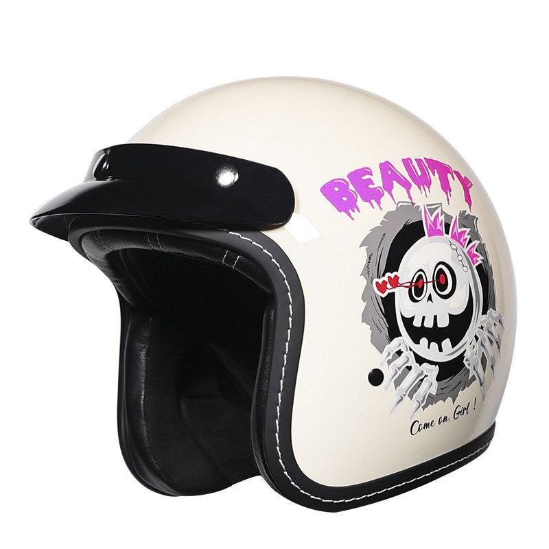 KTVMOTO Retro Open Face Motorcycle Helmet – Vintage Graphic Style-I21