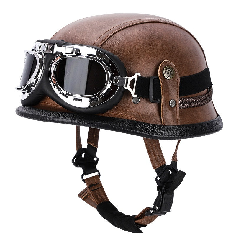 Retro leather cruiser motorcycle half helmet-I15