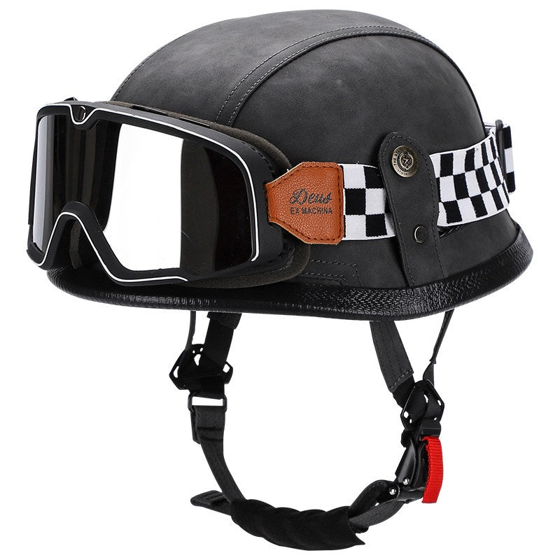 Retro leather cruiser motorcycle half helmet-I15