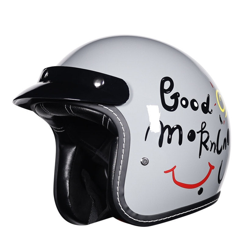KTVMOTO Retro Open Face Motorcycle Helmet – Vintage Graphic Style-I21
