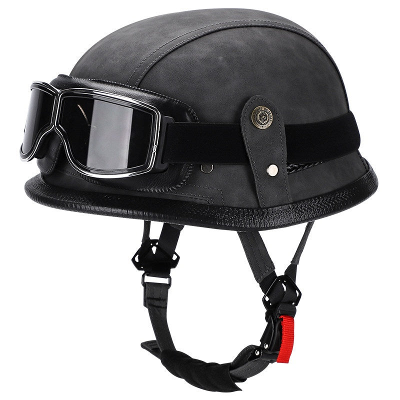 Retro leather cruiser motorcycle half helmet-I15