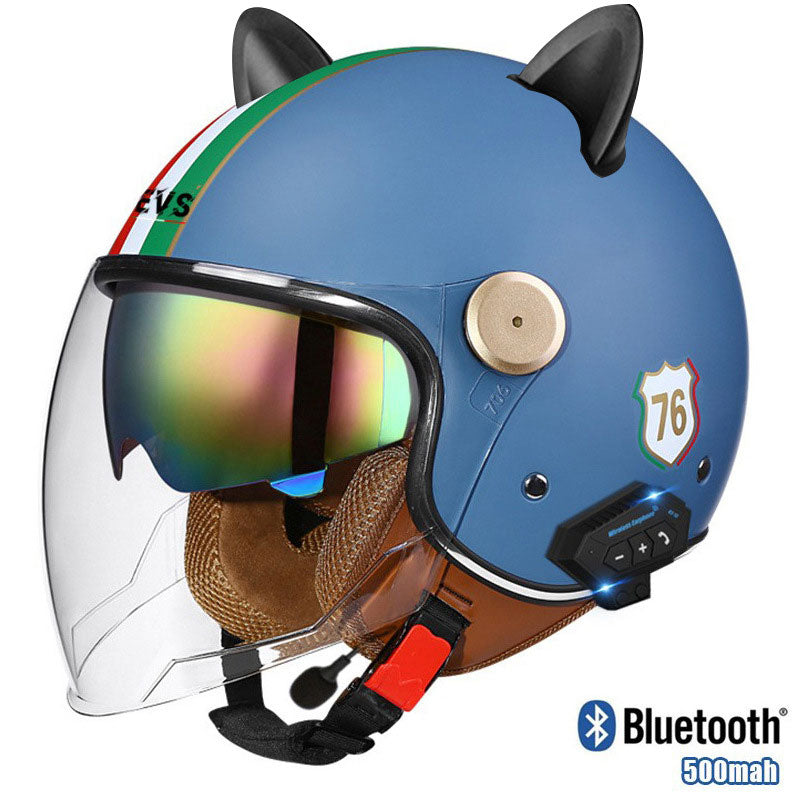 Cat-Ear Open-Face Motorcycle Helmet with Bluetooth Function-I67