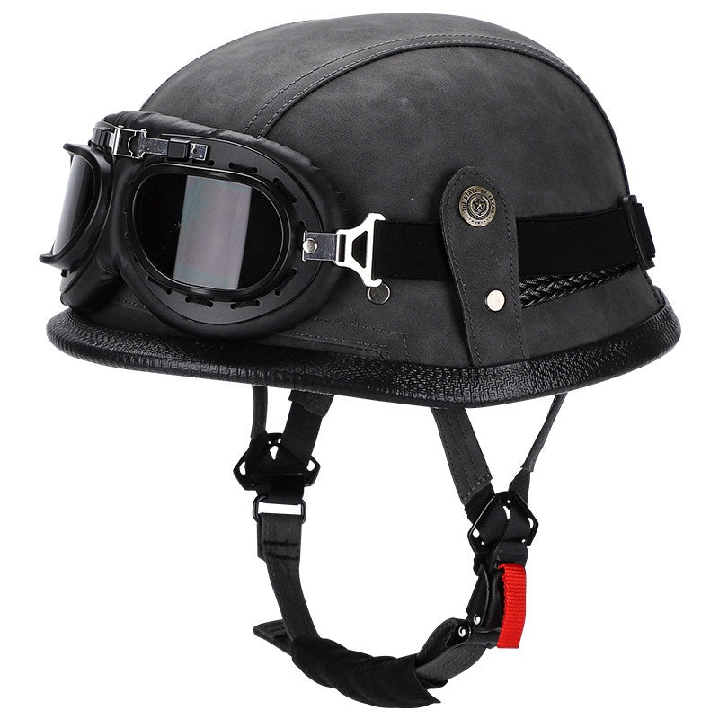 Retro leather cruiser motorcycle half helmet-I15