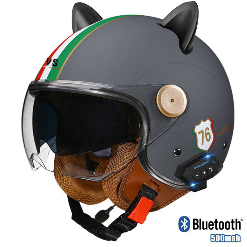 Cat-Ear Open-Face Motorcycle Helmet with Bluetooth Function-I67