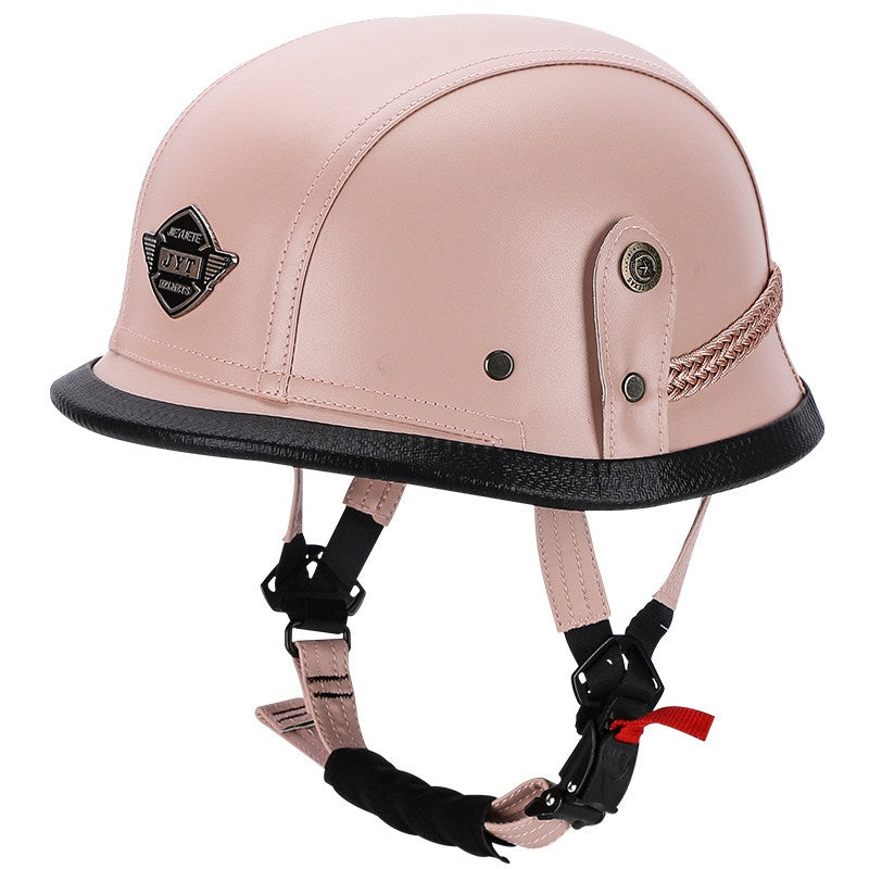 Retro leather cruiser motorcycle half helmet-I15