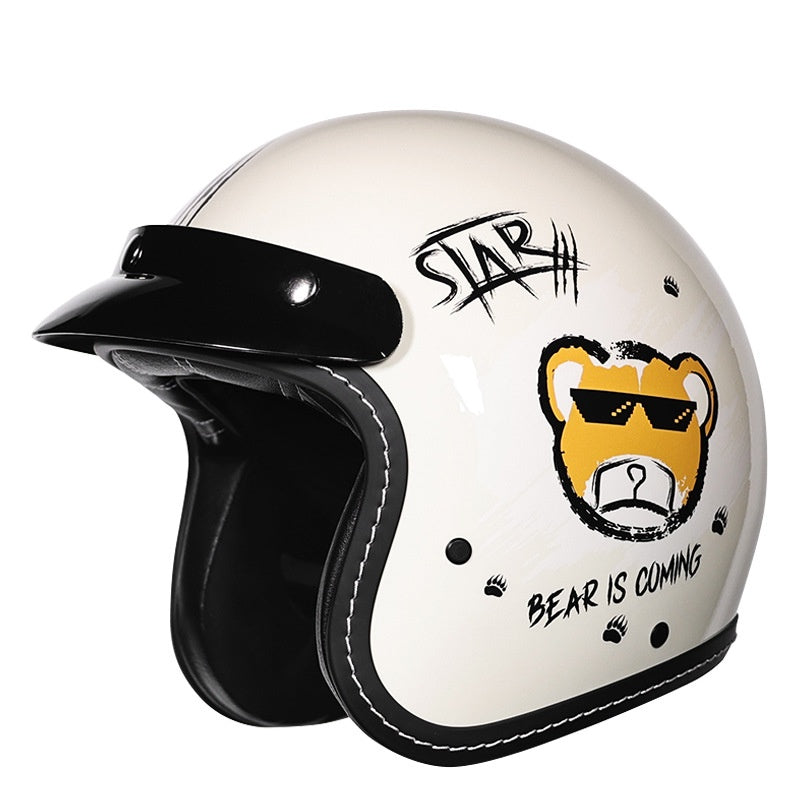 KTVMOTO Retro Open Face Motorcycle Helmet with Sun Visor for Cruiser Riders-I241