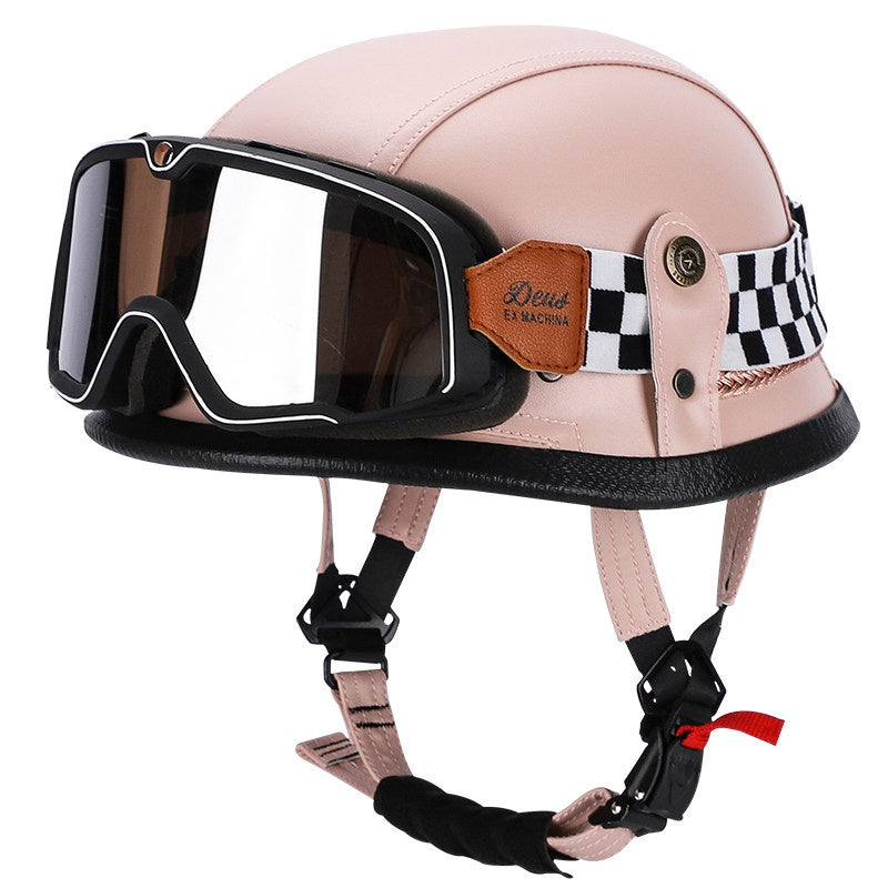 Retro leather cruiser motorcycle half helmet-I15