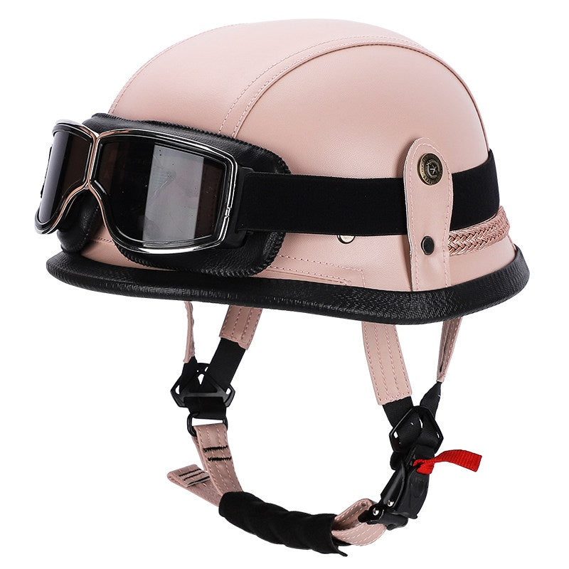 Retro leather cruiser motorcycle half helmet-I15