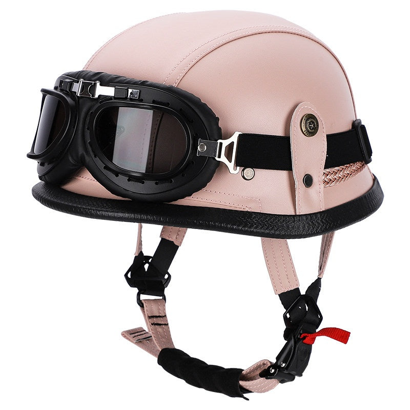 Retro leather cruiser motorcycle half helmet-I15