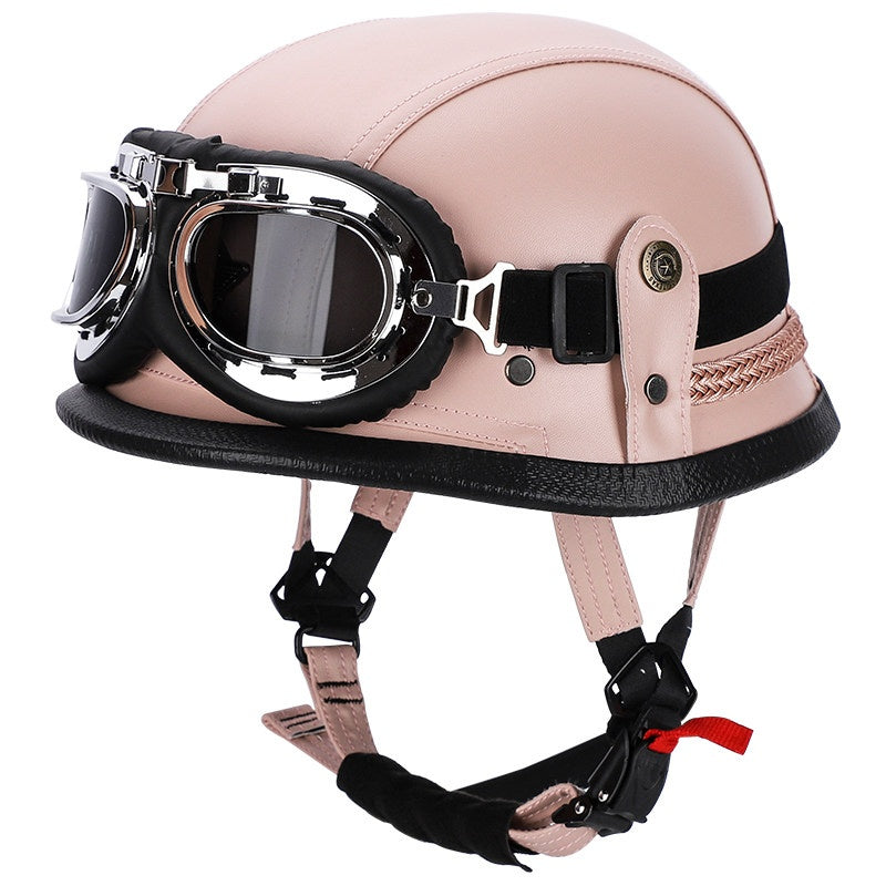 Retro leather cruiser motorcycle half helmet-I15
