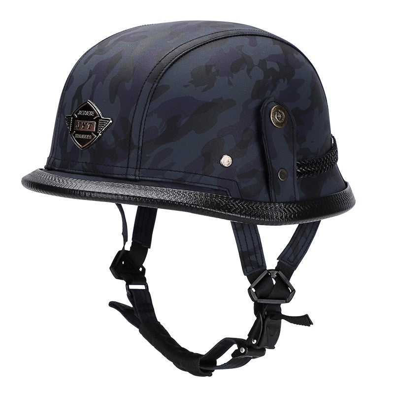 Retro leather cruiser motorcycle half helmet-I15