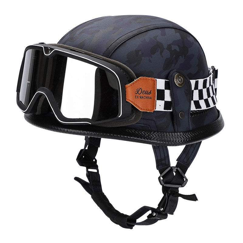 Retro leather cruiser motorcycle half helmet-I15