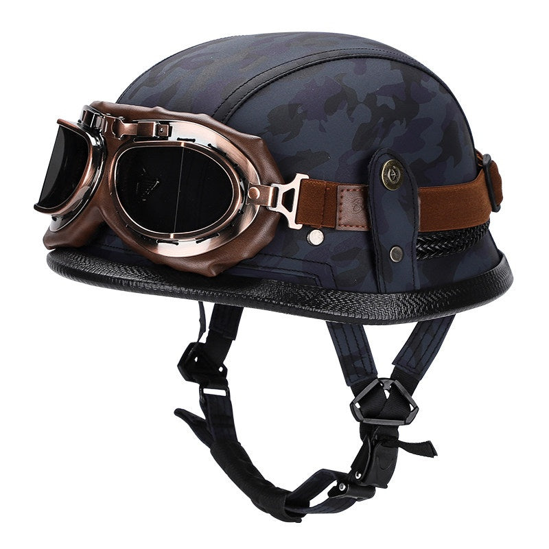 Retro leather cruiser motorcycle half helmet-I15