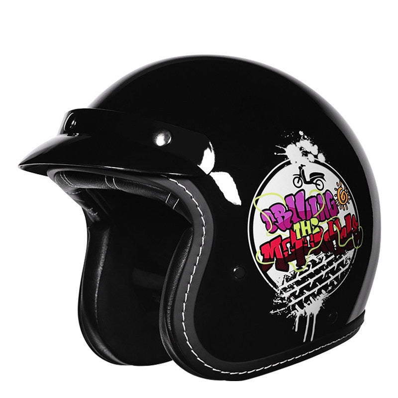 KTVMOTO Retro Open Face Motorcycle Helmet – Vintage Graphic Style-I21