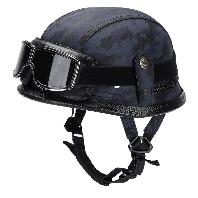Retro leather cruiser motorcycle half helmet-I15