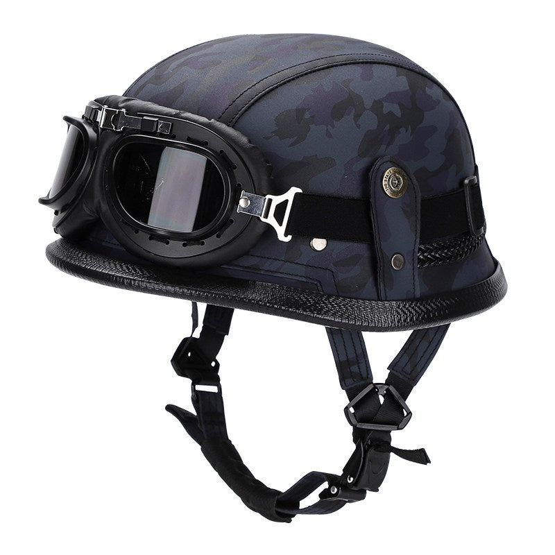 Retro leather cruiser motorcycle half helmet-I15