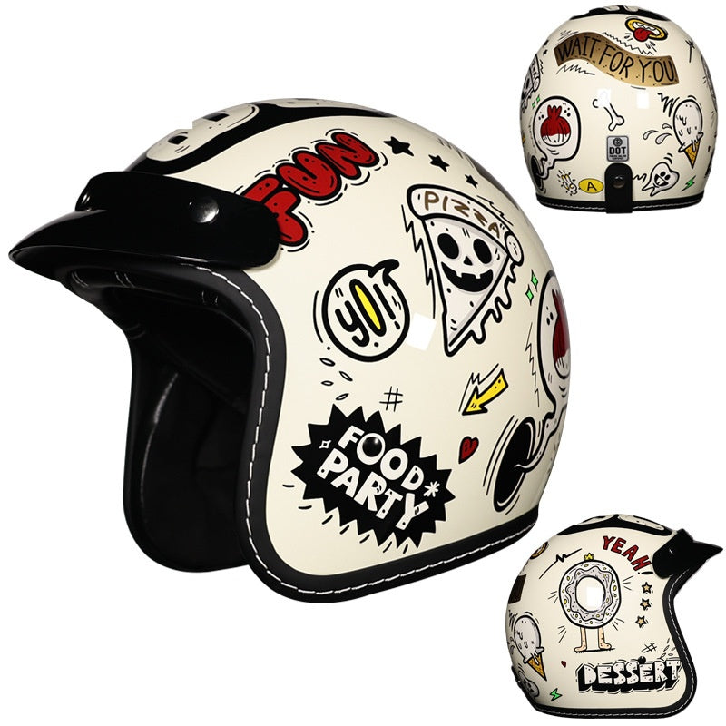 KTVMOTO Retro Open Face Motorcycle Helmet with Sun Visor for Cruiser Riders-I242