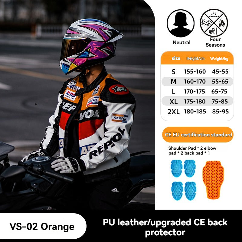 Men's and women's anti-fall imitation racing street bike motorcycle leather jacket - J32