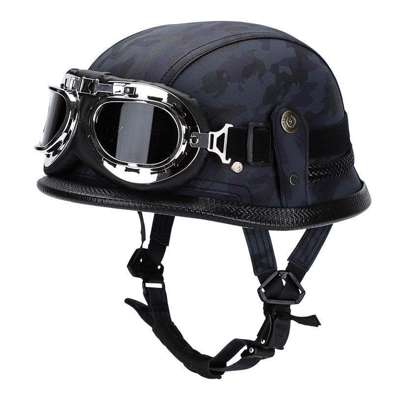 Retro leather cruiser motorcycle half helmet-I15