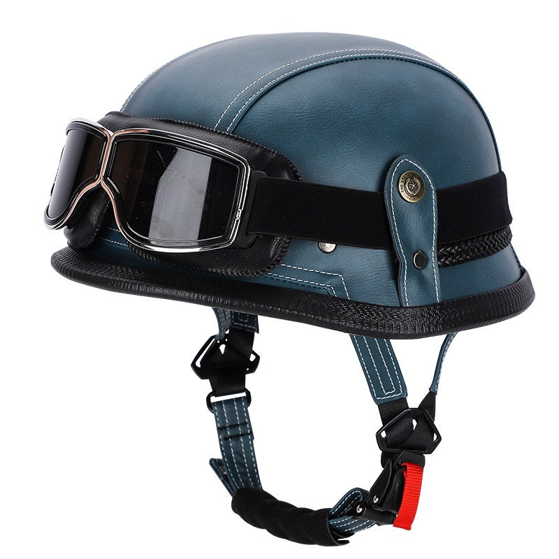 Retro leather cruiser motorcycle half helmet-I15