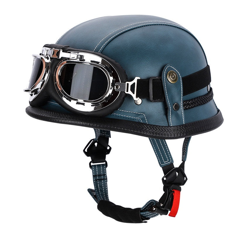 Retro leather cruiser motorcycle half helmet-I15