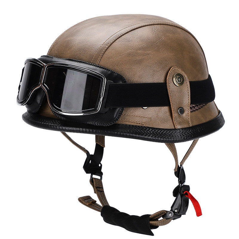 Retro leather cruiser motorcycle half helmet-I15