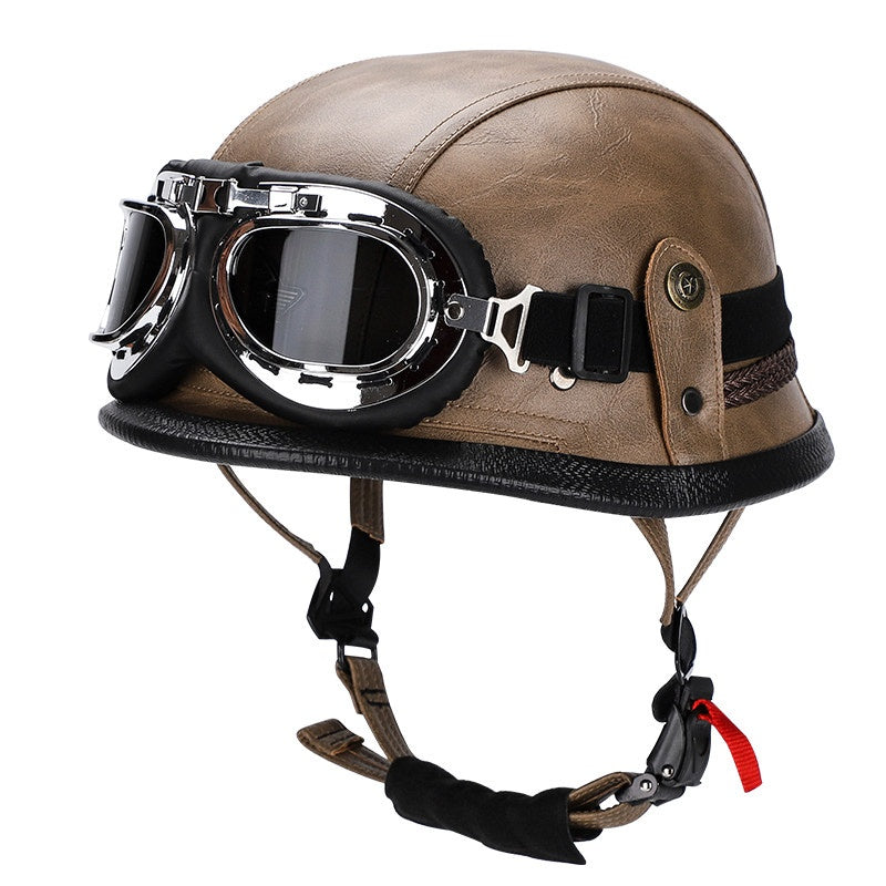 Retro leather cruiser motorcycle half helmet-I15