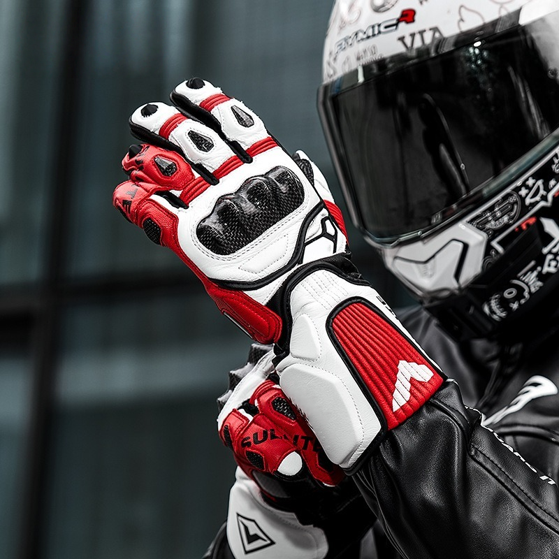 CE2 grade 3K carbon fiber genuine leather gloves - GT01