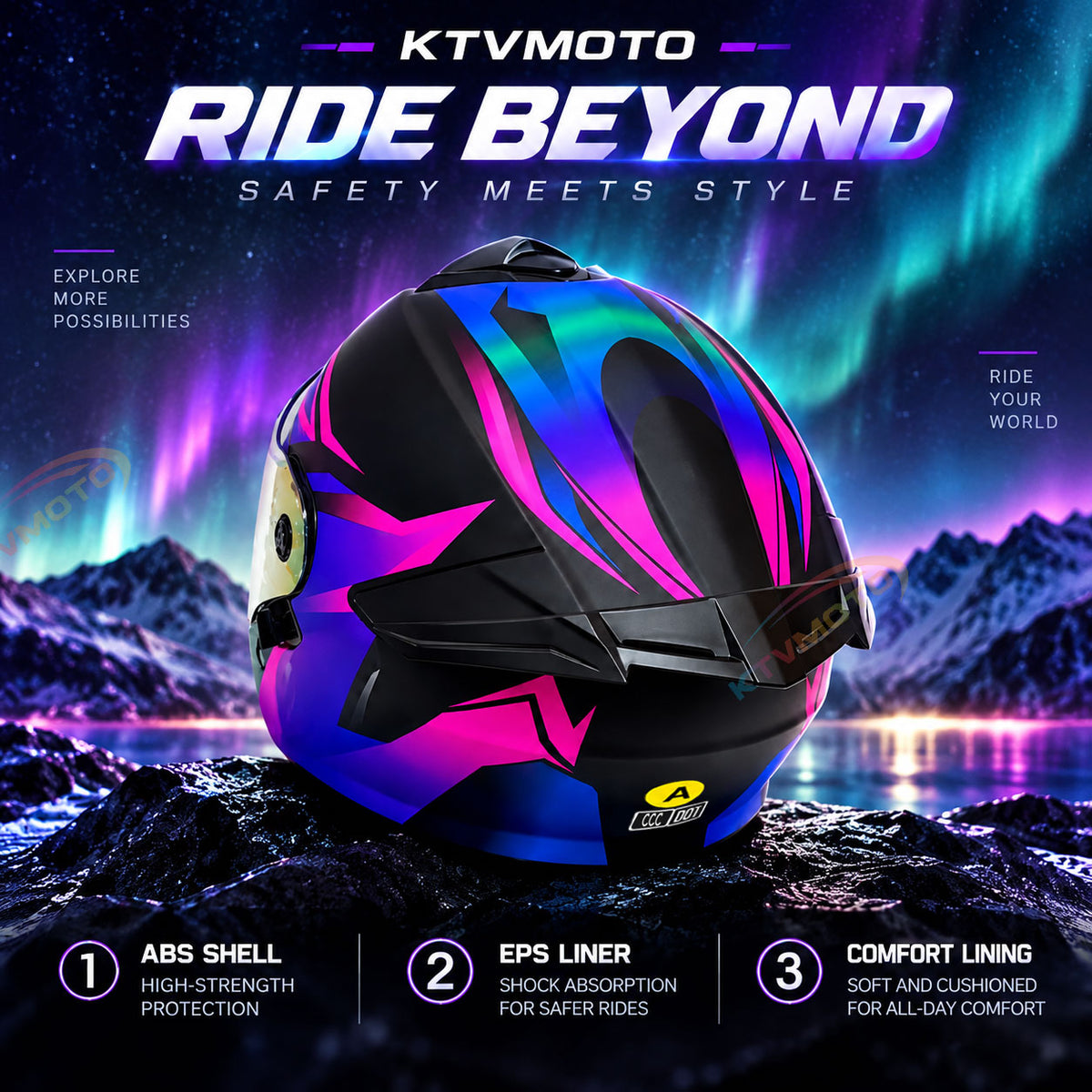 All-Season Motorcycle Helmet with Aurora Visor-I291
