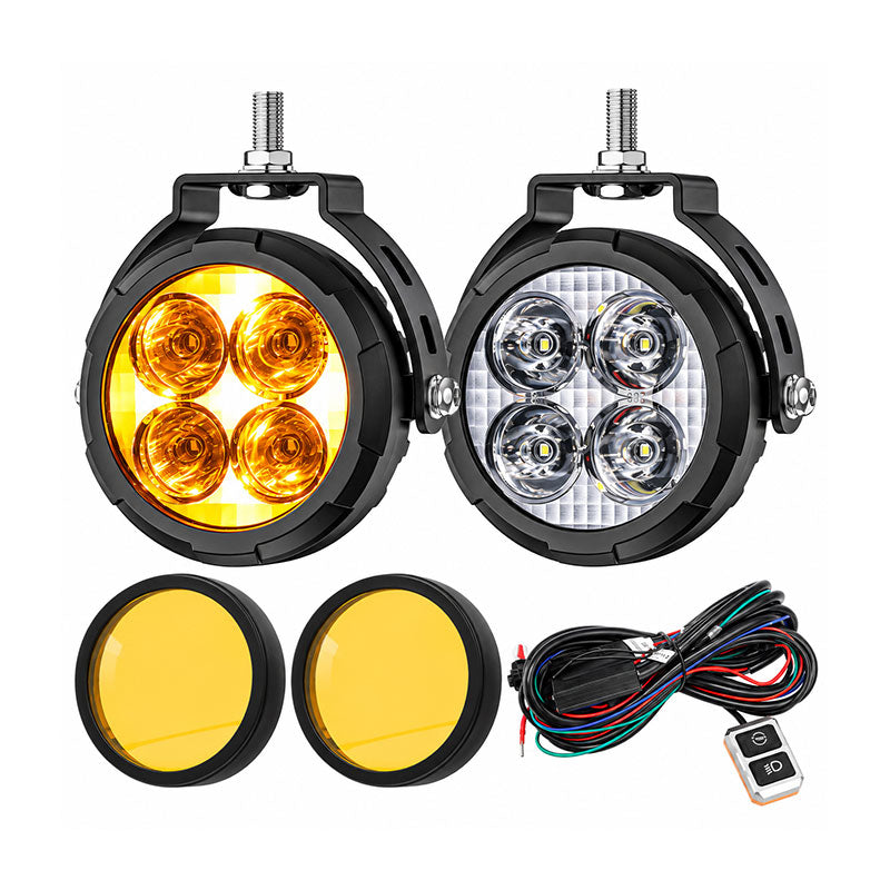 KTVMOTO Round LED Driving Lights with Amber Covers & Wiring Kit-D32