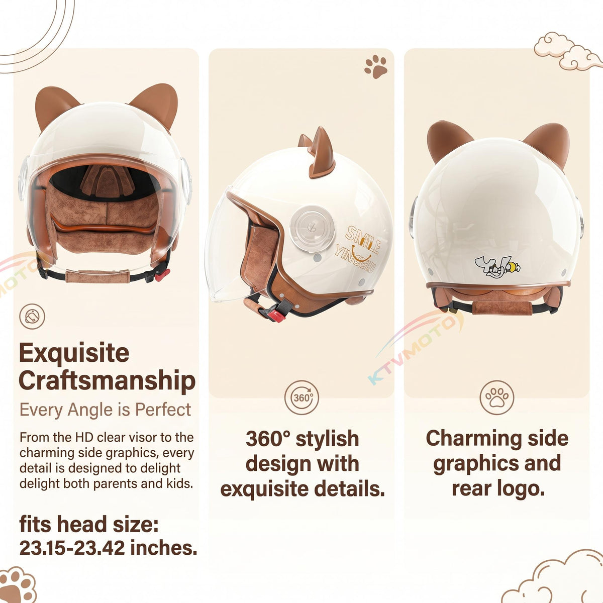 Cute cat ear three-quarter helmet for kids-I80