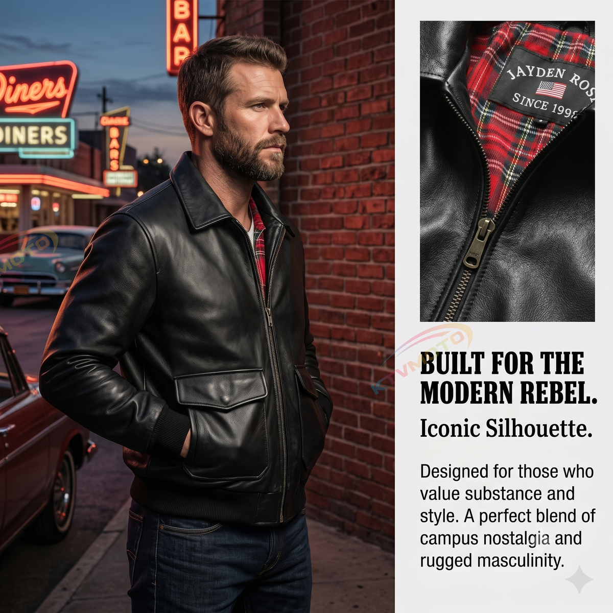 G1 Genuine Leather Bomber Jacket - A49