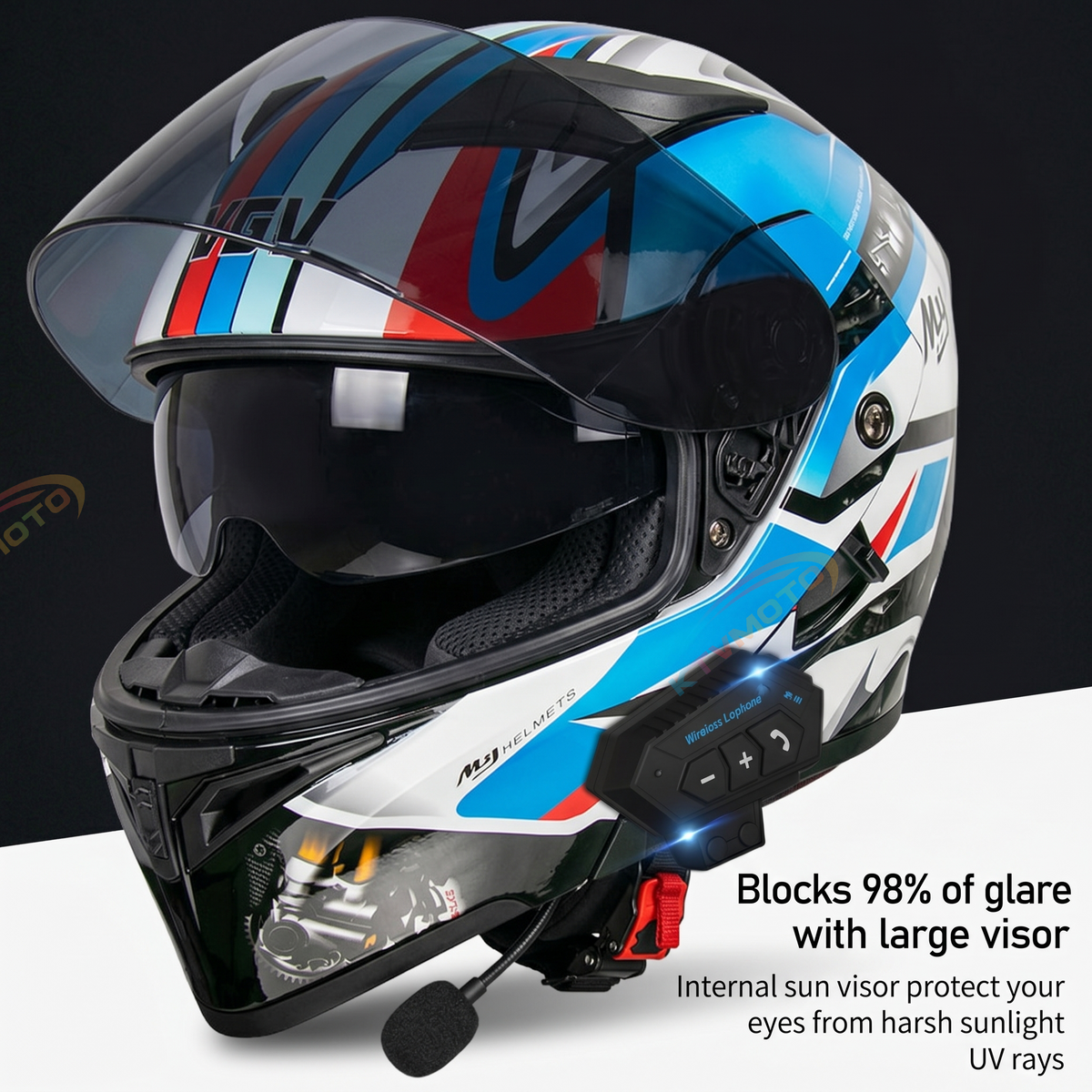 Dual Visor Flip Up Motorbike Graphic Helmet-I97