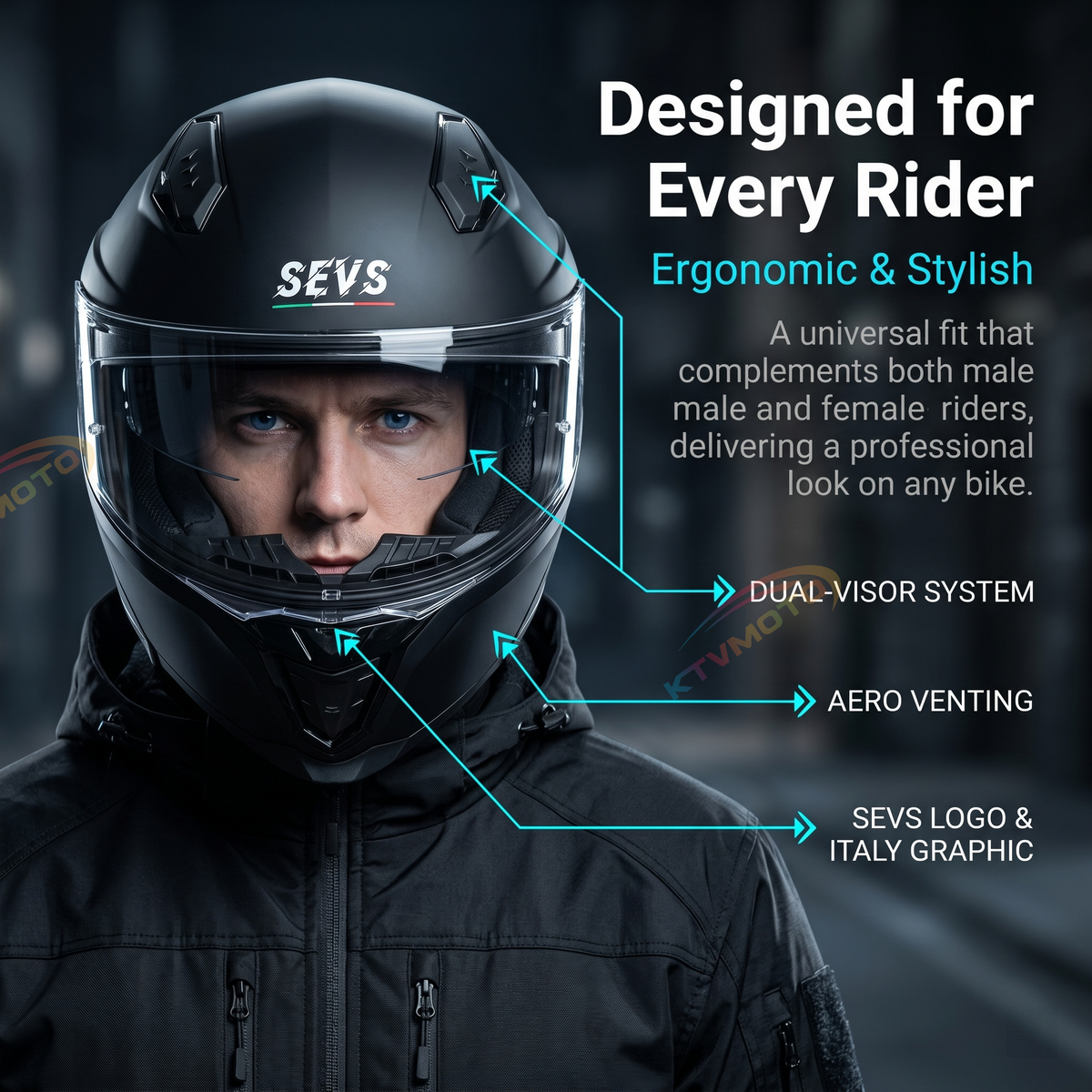 Flip-Up Modular Motorcycle Helmet — Dual Visors-I88