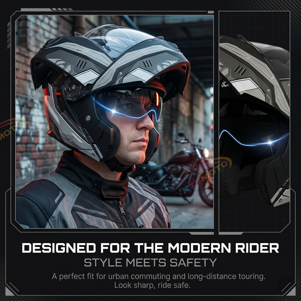 Graphic Modular Motorcycle Helmet Dual Visor-I123