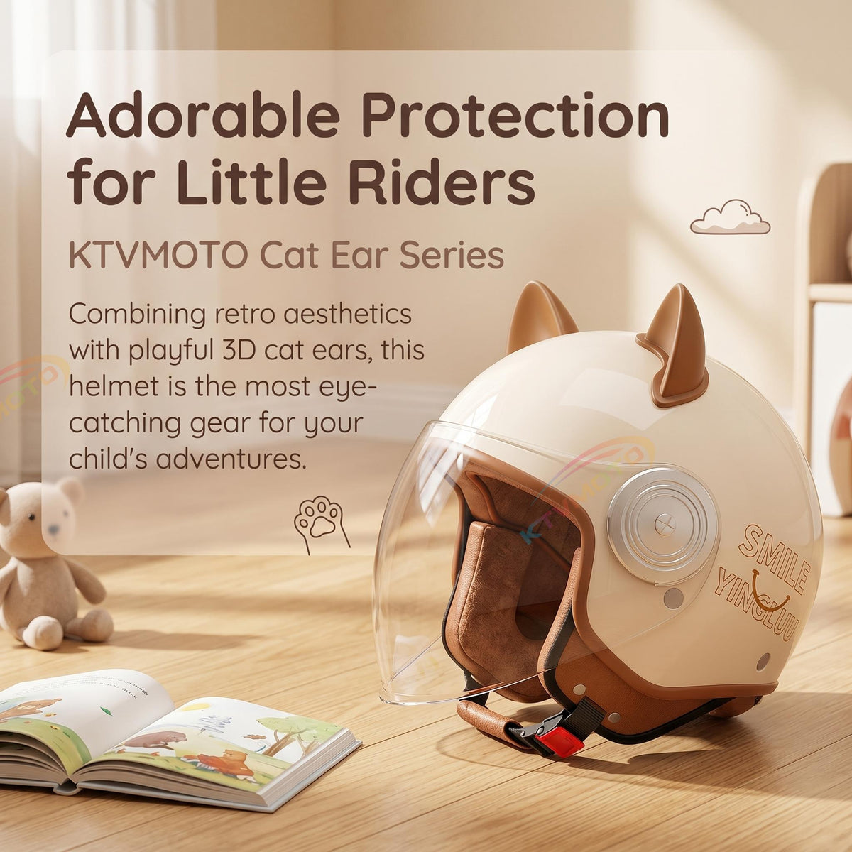 Cute cat ear three-quarter helmet for kids-I80