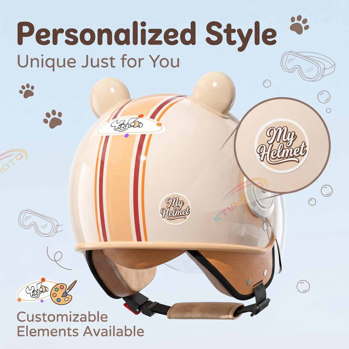Cute bear ear convertible motorcycle helmet for kids-I79